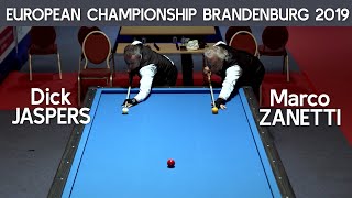 3Cushion European Championship Brandenburg 2019  Dick Jaspers vs Marco Zanetti [upl. by Wilonah32]