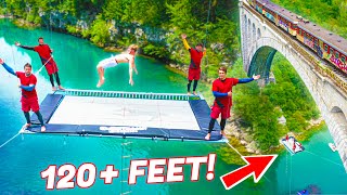 HANGING TRAMPOLINE UNDER 120 FEET BRIDGE INSANITY [upl. by Kcinnay]