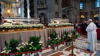 Pope Francis prays near relics of Saint Pio [upl. by Inaffets]