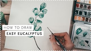 Aquarell malen für Anfänger  Easy eucalyptus watercolor tutorial [upl. by Kataway]