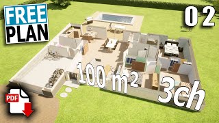 Plan maison gratuit 100 m² 3 chambres [upl. by Lrigybab]