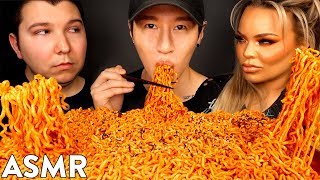 ASMR NUCLEAR FIRE NOODLES with NIKOCADO AVOCADO amp TRISHA PAYTAS No Talking MUKBANG [upl. by Staal479]