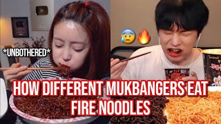 how different mukbangers eat FIRE NOODLES [upl. by Tiphani]