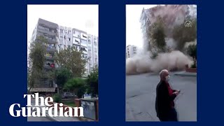 Turkey earthquake footage captures moment building collapses in İzmir [upl. by Noitna238]