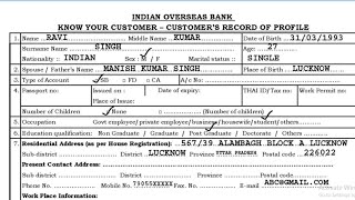 How to fill KYC Know Your Customer form of Indian Overseas Bank iob bank [upl. by Bill]