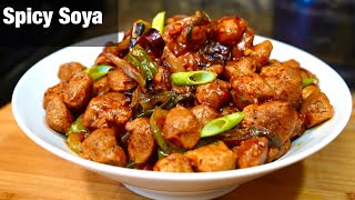 SPICY CHILLI SOYA CHUNKS RECIPE SUPER QUICK amp EASY  SOYABEAN DRY RECIPE [upl. by Lemrej]