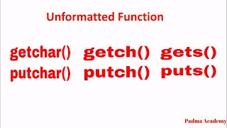 Unformatted Function in C getchputchgetcharputcharputsgets [upl. by Cesya]