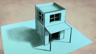 Comment dessiner une maison 3D  dessin illusion réaliste [upl. by Sikata850]