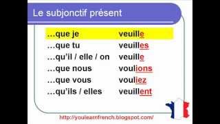 French Lesson 151  The Present Subjunctive conjugation  Le subjonctif présent conjugaison [upl. by Thoer988]