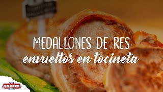 Receta de medallones de res envueltos en tocineta  SaborUSA [upl. by Micheil915]