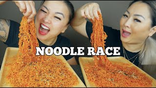 NOODLE RACE USING OUR HANDS SISTER CHALLENGE  SASVlogs [upl. by Franklin]