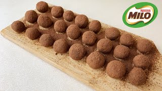 MILO TRUFFLES 2 INGREDIENTS RECIPE  MILO BALLS 2 BAHAN  CONDENSED MILK CHOCOLATE TRUFFLES [upl. by Ycniuq49]