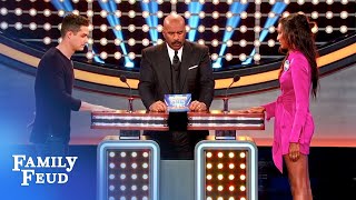 Jasmine Tookes and Wells Adams face off  Celebrity Family Feud [upl. by Missak]